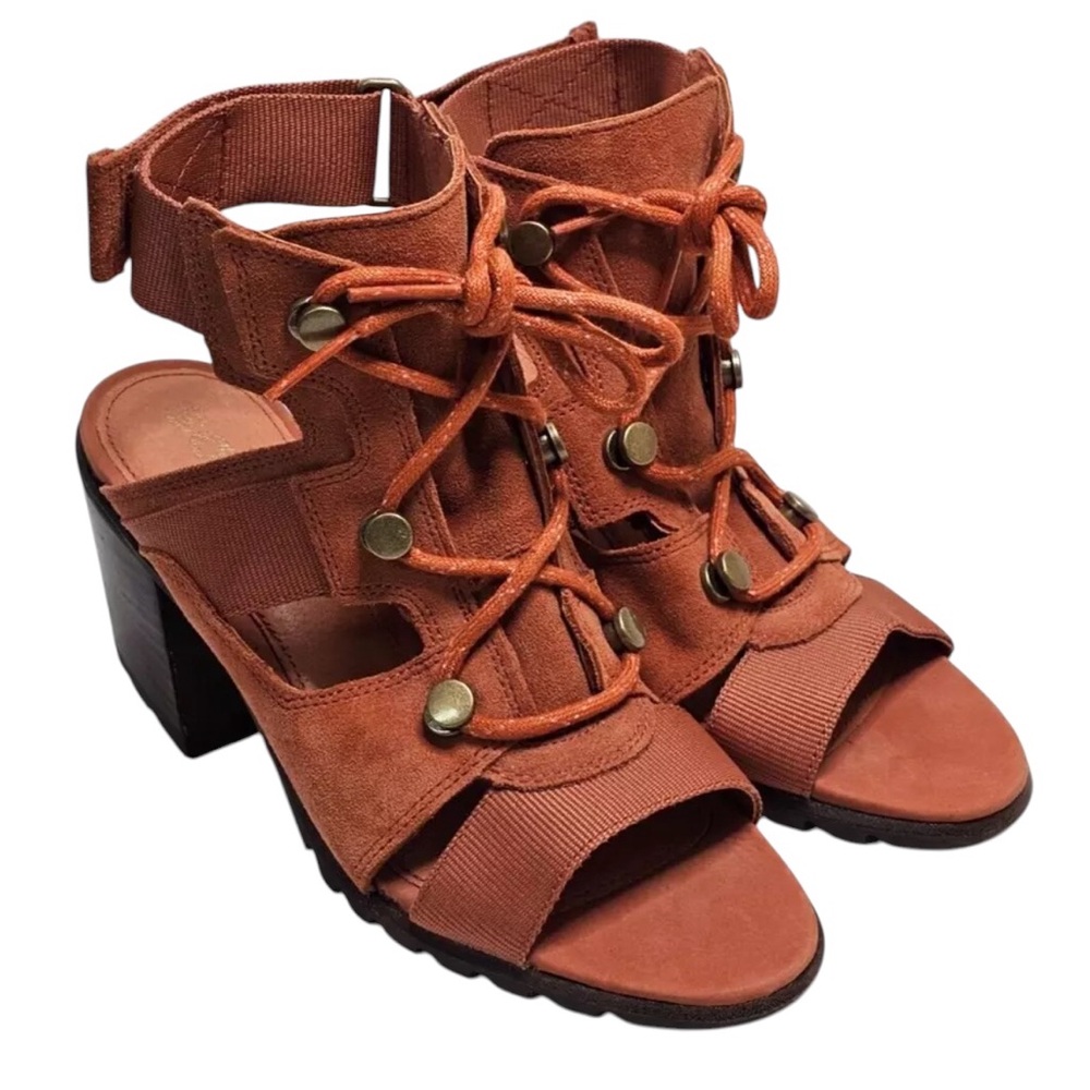 Sorel Women's Rust Orange Lace-Up Peep-Toe Block Heel Sandals